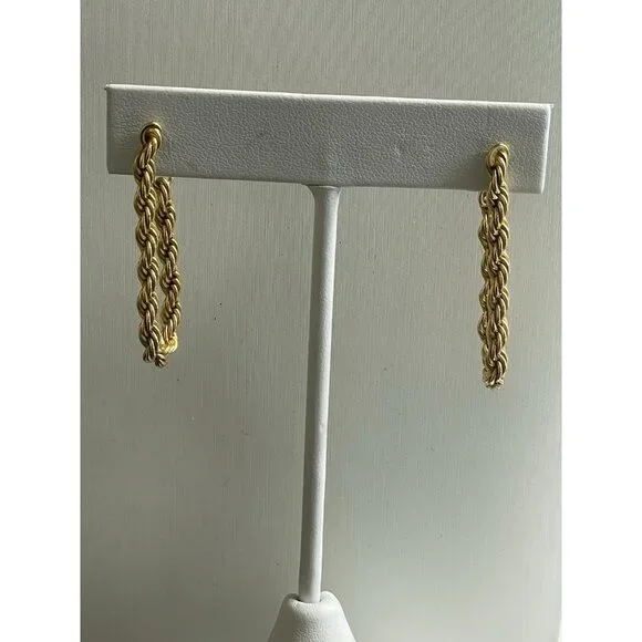 Vintage Signed NAPIER Rope HOOP Gold-tone Pierced Earrings - Picture 4 of 6